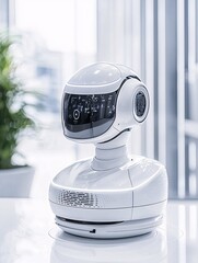 Poster - The potential of AI technologies illustrated in a modern, minimalist office setting, with sleek robots and intelligent devices interacting seamlessly with humans. Documentary-style photography