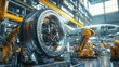 © Игорь Бондаренко - a high-quality 3D depiction of an aerospace manufacturing facility, where engineers and robots assemble futuristic aircraft components in a sleek, modern environment.