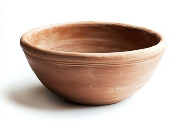 Poster - Rustic terracotta bowl isolated on a clean white surface evoking organic earthy pottery studio craft