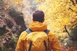 © senyumanmu - Autumn Hike  Person with Backpack in Yellow Jacket