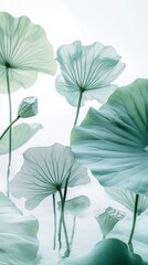 Aufkleber - Floating elegantly on the surface, the water lilies create a peaceful atmosphere in the pond, their soft greens and blues reflecting the gentle morning light and intricate patterns of their petals