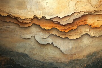 Poster - Abstract layered landscape resembling a canyon or rock formation with earthy tones and textures.