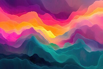 Leinwandbilder - Abstract landscape of colorful, flowing mountains creating a vibrant, dreamlike scene.