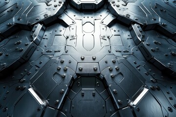 Aufkleber - Abstract metallic surface with geometric patterns and rivets, futuristic and industrial design.