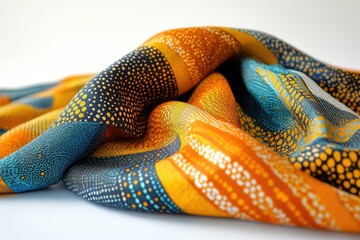 Poster - Vibrant silk fabric with abstract, multicolored stripes and dotted patterns. Luxurious texture and design.