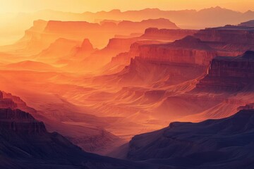 Aufkleber - Breathtaking sunset over layered canyon walls, showcasing vibrant orange and purple hues.