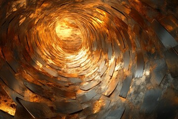 Poster - A swirling, metallic tunnel leads to a bright, cloudy sky, suggesting a journey or transition.