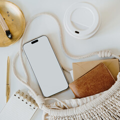 Wall Mural - Flat Lay of Smartphone and Accessories
