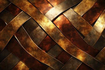Leinwandbilder - Interwoven metallic ribbons in shades of gold, copper, and bronze create an intricate, textured pattern.