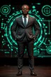 © Ant - A well-dressed man stands confidently against a digital backdrop, showcasing a blend of style and technology.