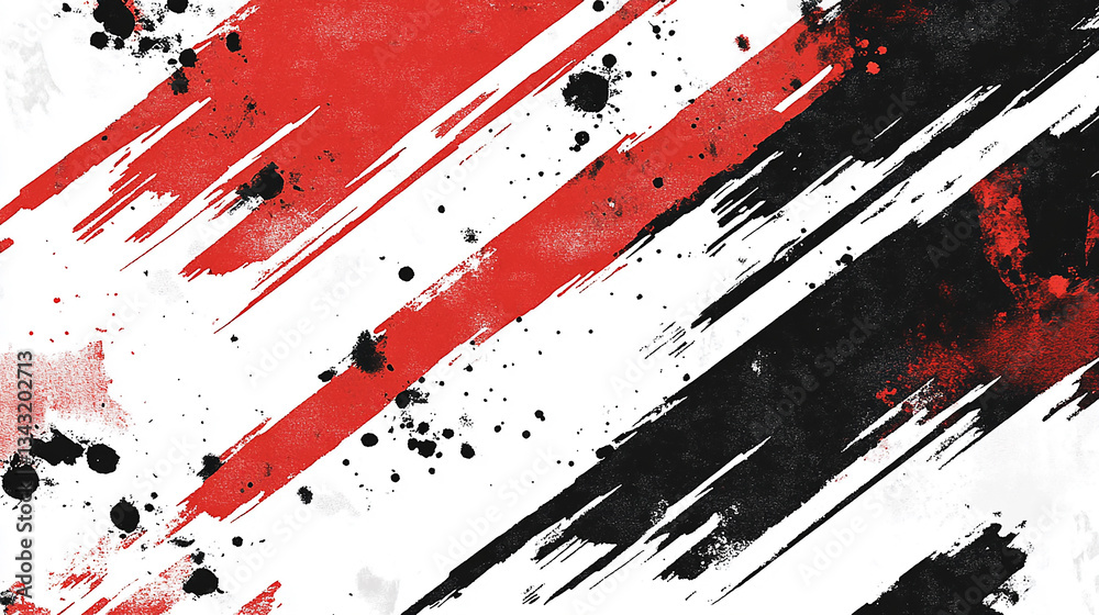Abstract design featuring dynamic red and black brush strokes on a ...
