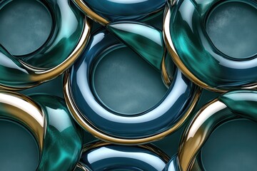 Aufkleber - Abstract image of glossy teal and gold intertwined rings creating a luxurious and modern design.