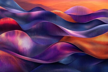 Aufkleber - Abstract artwork depicting vibrant, flowing waves of purple, blue, and orange hues against a sunset backdrop.
