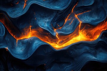 Aufkleber - molten lava flows through dark, swirling rock formations, creating a fiery, abstract landscape.