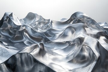 Fototapete - Abstract metallic landscape, undulating silver waves resembling a flowing, textured mountain range.