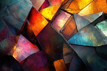 Leinwandbilder - Vibrant, multifaceted gemstone; rich colors and textures interlock in an abstract display of natural beauty.