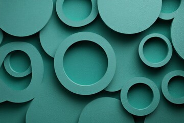 Poster - Abstract composition of teal circles in various sizes arranged on a textured background