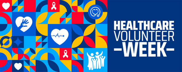 Wall Mural - healthcare volunteer week geometric shape pattern background banner or poster design template. obser