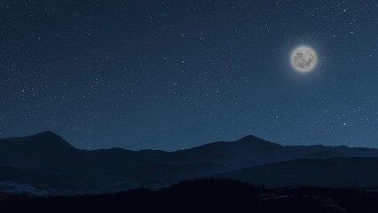 Wall Mural - a a movement of stars in the night sky with the view of mountains..