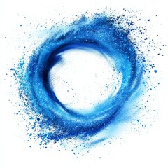 Aufkleber - Whirlwind of Blue Dust: Abstract Circular Explosion of Vibrant Pigments and Particles on a White Canvas, Creating a Dynamic and Energetic Composition