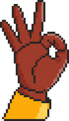 Poster - Pixel art ok gesture icon in 8 bit style. Retro 80s,90s video game graphics.