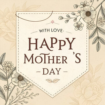 A vintage-style Mother's Day banner with a soft beige background, elegant floral patterns, and classic typography.
