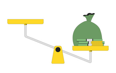 Poster - money bag on tilted balance scale 2d cartoon object. wealth inequality. financial disparity. cash st
