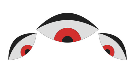 Poster - Three stylized surveillance eyes watching 2D cartoon object. Big brother. Privacy concerns. Monitoring, observation. Looking gaze isolated element flat vector clip art on white. Spot illustration