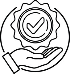 Poster - Hand holds email symbol icon, a creative vector illustration with a human finger pointing to the sign
