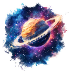 Wall Mural - A Vibrant Painting Depicting a Ringed Planet in Deep Space