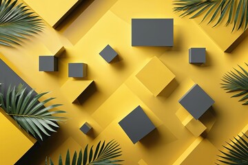 Poster - Modern Business Banner Design with Abstract Yellow Background and Geometric Square Shapes