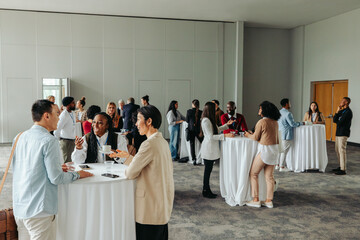 Wall Mural - diverse professionals networking and socializing at a business event
