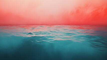 Poster - A liquid expanse of soft red merging into aquamarine, depicting a boundless and tranquil underwater abstraction