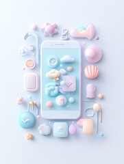 Poster - Minimalist UI design with flat icons and soft gradients, website interface concept, digital platform aesthetic.