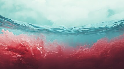 Poster - A liquid expanse of soft red merging into aquamarine, depicting a boundless and tranquil underwater abstraction