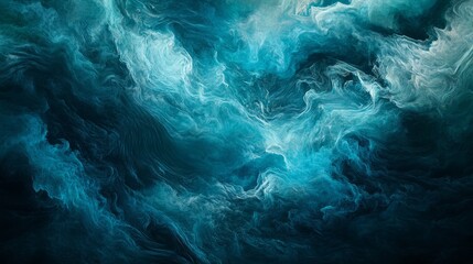 Poster - A vast sea-inspired abstraction with flowing darkness merging into aquamarine, creating a tranquil underwater ambiance