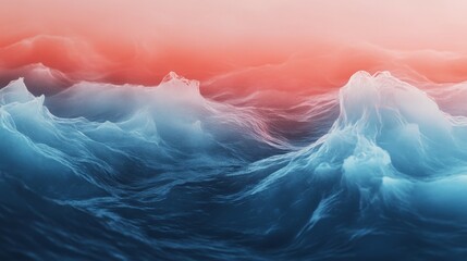 Poster - Ethereal seascape abstraction with a red-to-aquamarine gradient, embodying tranquility and deep-sea wonder