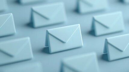 Poster - Abstract Arrangement of Minimalist Light Blue Envelopes on a Soft Background for Digital Communication Concept