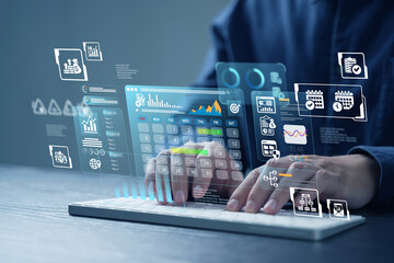 Business planning calendar, work schedule and project management concept, businessman manage time for efficient work, time management, appointment reminder.