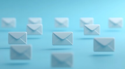 Poster - Floating Blue Envelopes with a Bright Background Ideal for Communication and Messaging Concepts