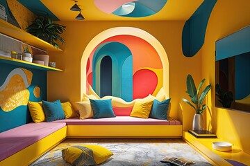 Poster - Vivid Yellow Abstract Graphic with Bright Colors and Contemporary Design