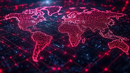 Poster - Glowing world map displayed as a holographic data cloud