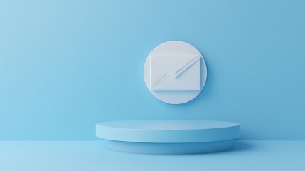 Poster - Minimalist Blue Background with Geometric Platform and Abstract Envelope Design for Modern Visuals