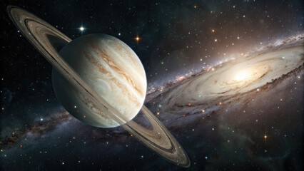 a glowing planetary disk floating in deep space, surrounded by cosmic nebulae and distant stars, off