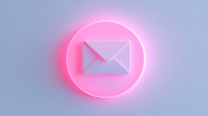 Poster - modern email icon with neon glow on soft background for digital communication and technology concept