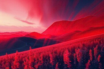 Poster - Bold Red Landscape with Gradient and Vibrant Blur Texture for Marketing and Promotion