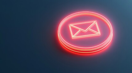 Poster - Neon Email Icon Glowing on Round Background for Digital Communication and Technology Concepts