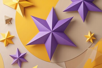 Poster - Vibrant Yellow and Beige Gradient Background with Abstract Purple Star Design