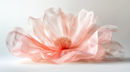 Poster - A stunning representation of a peony blooms softly in pastel shades, showcasing intricate layers of fabric. The delicate structure highlights artistry and elegance, inviting admiration and wonder