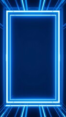Poster - Glowing Blue Neon Frame on Dark Background for Creative Projects